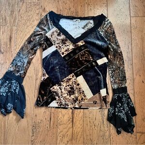 Heart Soul Patchwork Blouse with Lace Trim